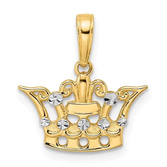TreasureFineJewelers 14k and White Rhodium Diamondcut Crown Pendant Necklaces