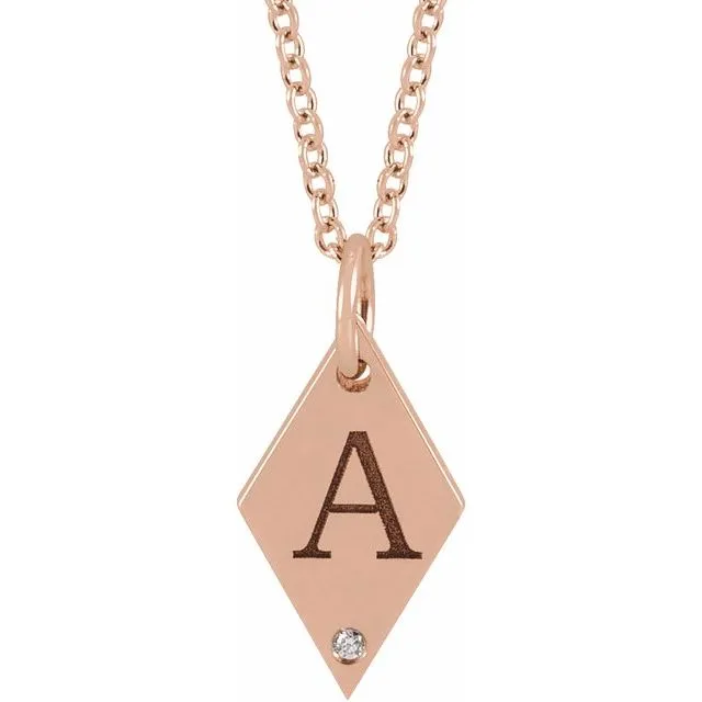 TreasureFineJewelers 14K Rose Gold 0025 CT Natural Diamond Rhombus 1618 Necklace Necklaces