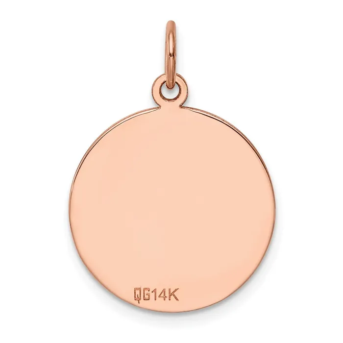 TreasureFineJewelers 14k Rose Gold Plain 018 Gauge Circular Engraveable Disc Charm Charm Necklaces