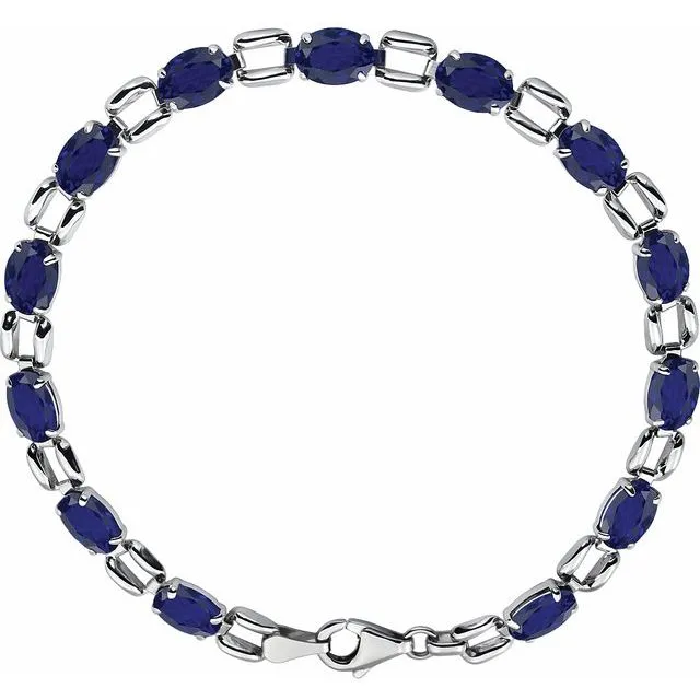 TreasureFineJewelers 14K White 7x5 mm Oval LabGrown Blue Sapphire 7 Bracelet Bracelets TreasureFineJewelers 14K White 7x5 mm Oval LabGrown Blue Sapphire 7 Bracelet Bracelets