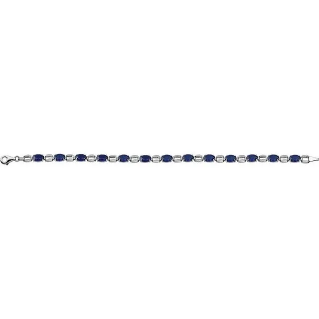 TreasureFineJewelers 14K White 7x5 mm Oval LabGrown Blue Sapphire 7 Bracelet Bracelets