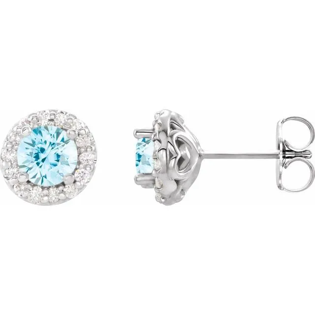 TreasureFineJewelers 14K White Gold 4 mm Natural Aquamarine 18 CTW Natural Diamond Earrings Earrings