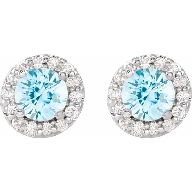 TreasureFineJewelers 14K White Gold 4 mm Natural Aquamarine 18 CTW Natural Diamond Earrings Earrings