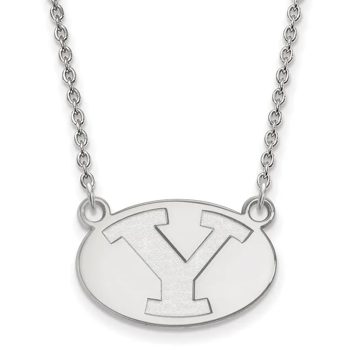 TreasureFineJewelers 14K White Gold Brigham Young University Small Pendant with Necklace Necklaces TreasureFineJewelers 14K White Gold Brigham Young University Small Pendant with Necklace Necklaces