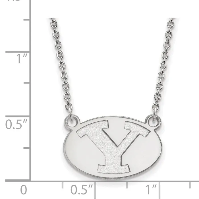 TreasureFineJewelers 14K White Gold Brigham Young University Small Pendant with Necklace Necklaces