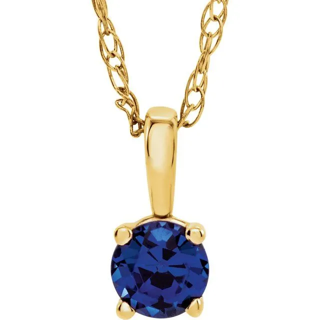 TreasureFineJewelers 14K Yellow 3 mm Round September Imitation Blue Sapphire Youth Birthstone 14 Necklace Necklaces TreasureFineJewelers 14K Yellow 3 mm Round September Imitation Blue Sapphire Youth Birthstone 14 Necklace Necklaces