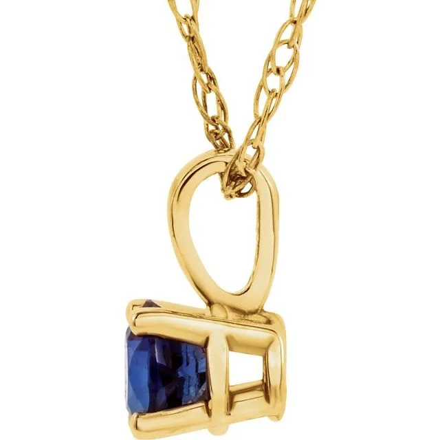 TreasureFineJewelers 14K Yellow 3 mm Round September Imitation Blue Sapphire Youth Birthstone 14 Necklace Necklaces