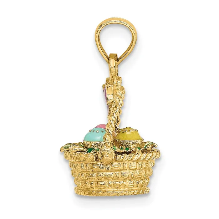 TreasureFineJewelers 14k Yellow Gold 3D Enameled Easter Basket wBow and Eggs Charm Charm Necklaces