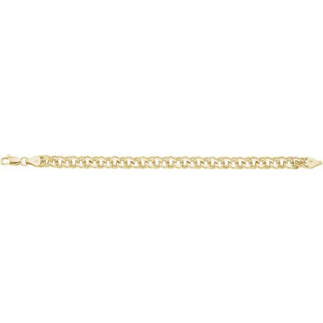 TreasureFineJewelers 14K Yellow Gold 7 mm Solid Double Link Charm 7 Bracelet Bracelets