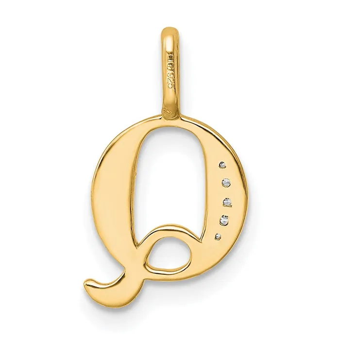TreasureFineJewelers 14k Yellow Gold Diamond Letter Q Initial Pendant Necklaces