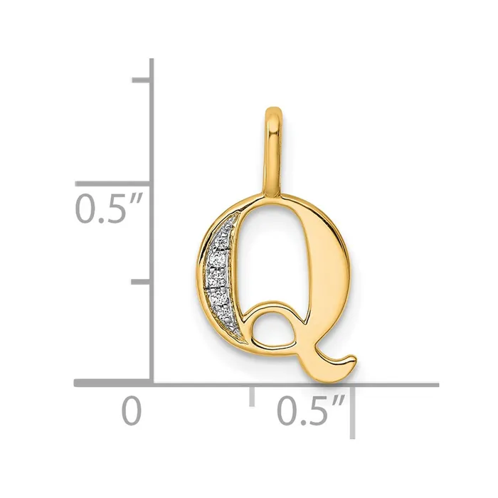 TreasureFineJewelers 14k Yellow Gold Diamond Letter Q Initial Pendant Necklaces