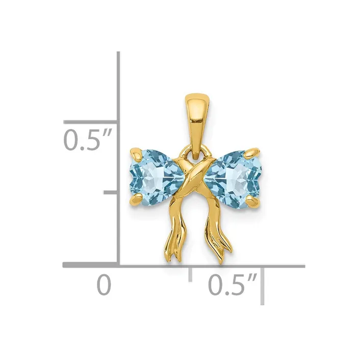 TreasureFineJewelers 14k Yellow Gold Gold Polished Light Swiss Blue Topaz Bow Pendant PreStyled Sets