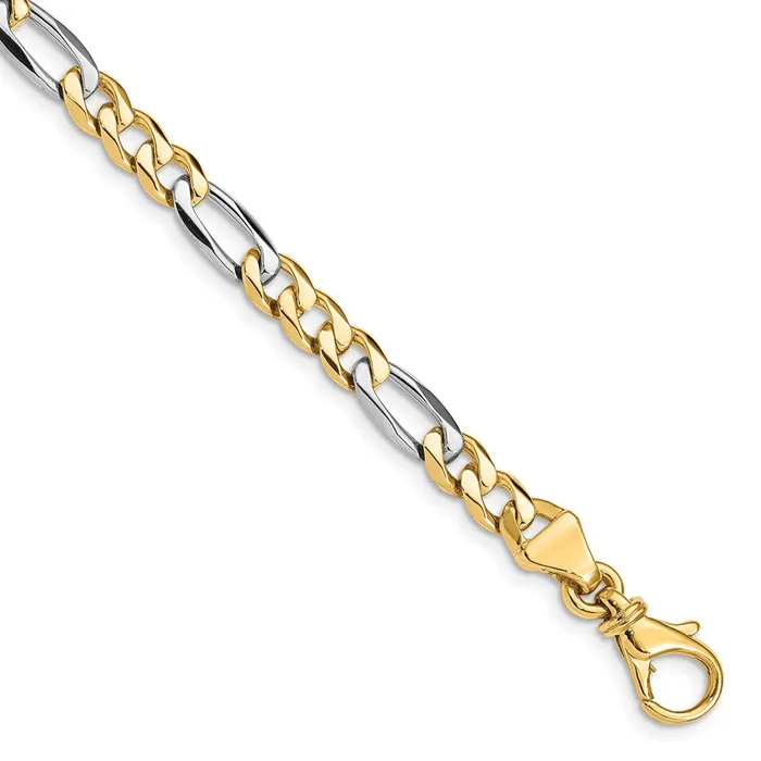 TreasureFineJewelers Bracelets 14K Twotone 8 inch 58mm Hand Polished Fancy Link with Fancy Lobster Clasp Bracelet