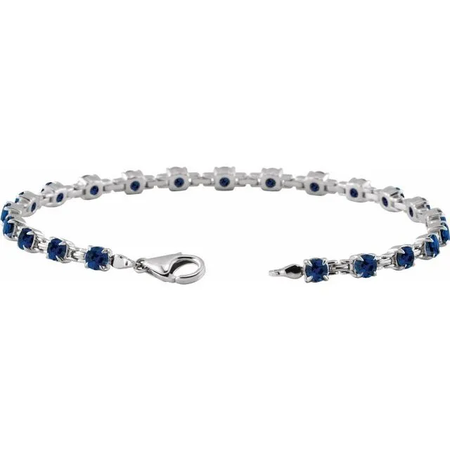 TreasureFineJewelers Bracelets 14K White Gold LabGrown Blue Sapphire 7 14 Line Bracelet