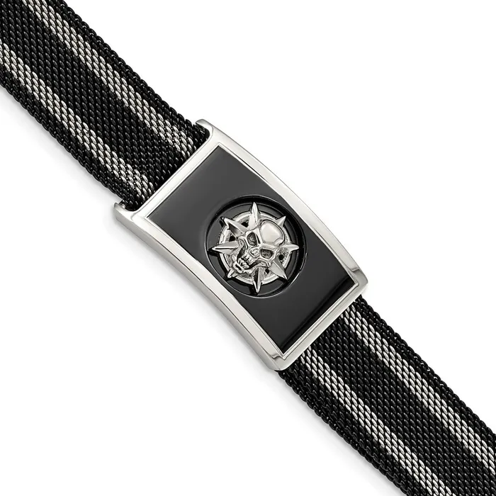 TreasureFineJewelers Bracelets Chisel Stainless Steel Polished Black IPplated Skull Mesh Adjustable Magnetic Clasp Bracelet TreasureFineJewelers Bracelets Chisel Stainless Steel Polished Black IPplated Skull Mesh Adjustable Magnetic Clasp Bracelet