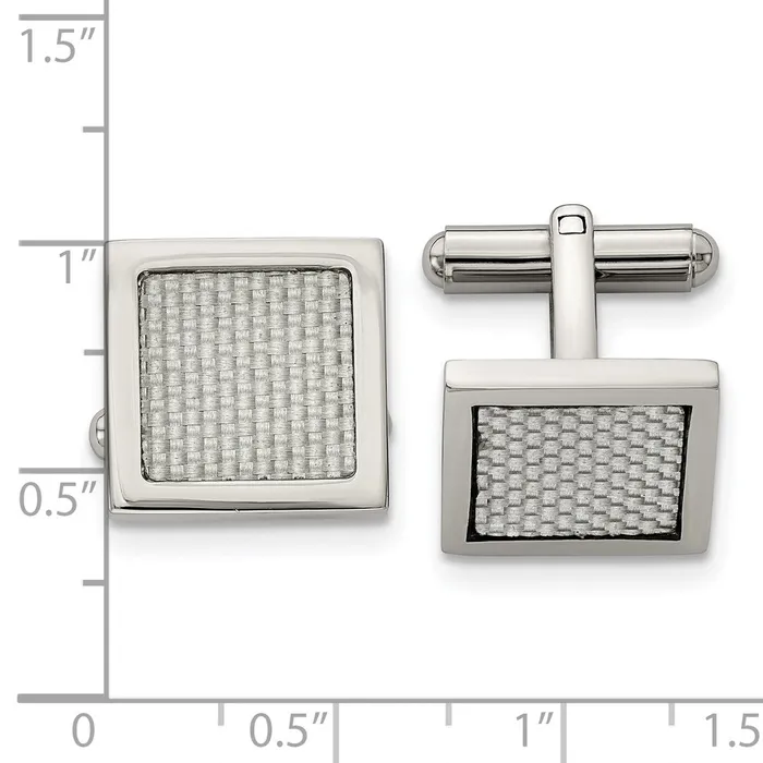 TreasureFineJewelers Bracelets Chisel Stainless Steel Polished with Grey Carbon Fiber Inlay Square Cufflinks