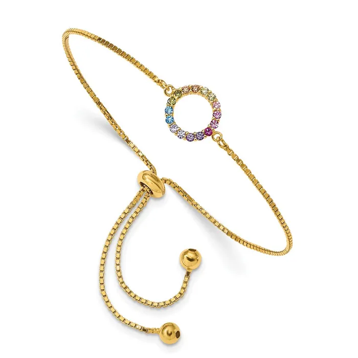 TreasureFineJewelers Bracelets Prizma Sterling Silver Goldtone 14K Flash Goldplated Colorful CZ Open Circle Adjustable Bolo Bracelet TreasureFineJewelers Bracelets Prizma Sterling Silver Goldtone 14K Flash Goldplated Colorful CZ Open Circle Adjustable Bolo Bracelet