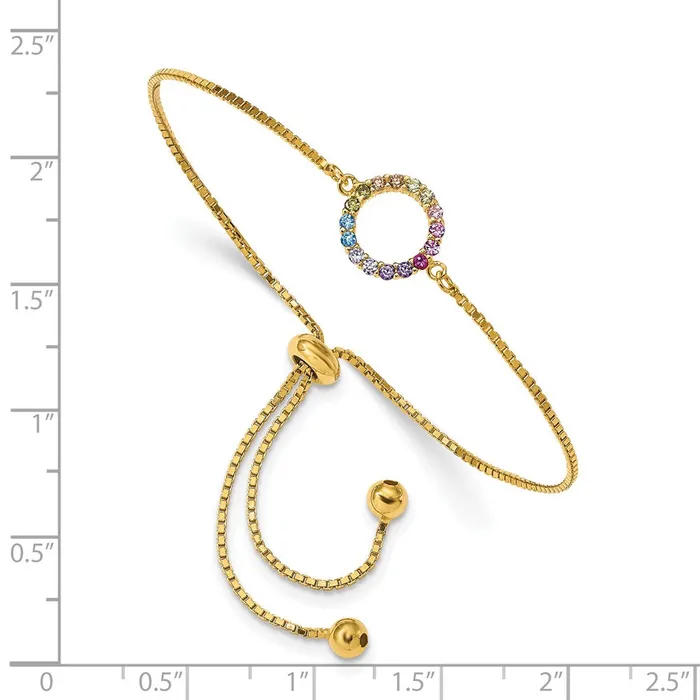 TreasureFineJewelers Bracelets Prizma Sterling Silver Goldtone 14K Flash Goldplated Colorful CZ Open Circle Adjustable Bolo Bracelet