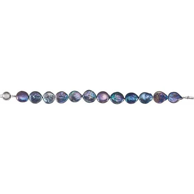 TreasureFineJewelers Bracelets Sterling Silver 1314 mm Cultured Black Freshwater Pearl Coin 7 34 Bracelet