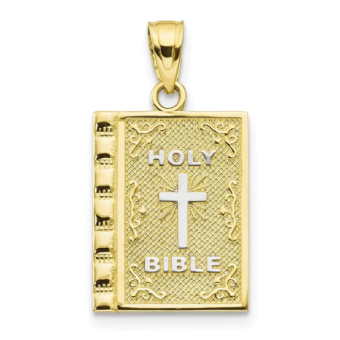 TreasureFineJewelers Charm Necklaces 10K wRhodium Holy Bible Charm