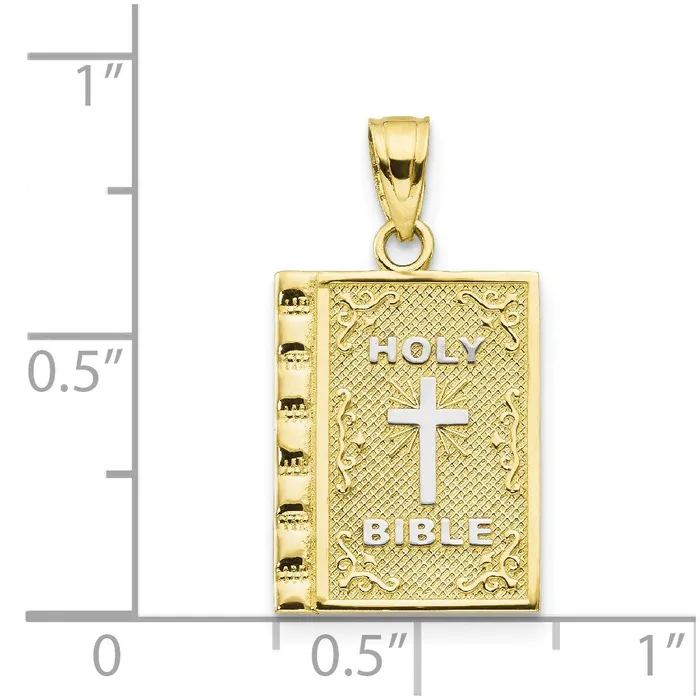 TreasureFineJewelers Charm Necklaces 10K wRhodium Holy Bible Charm