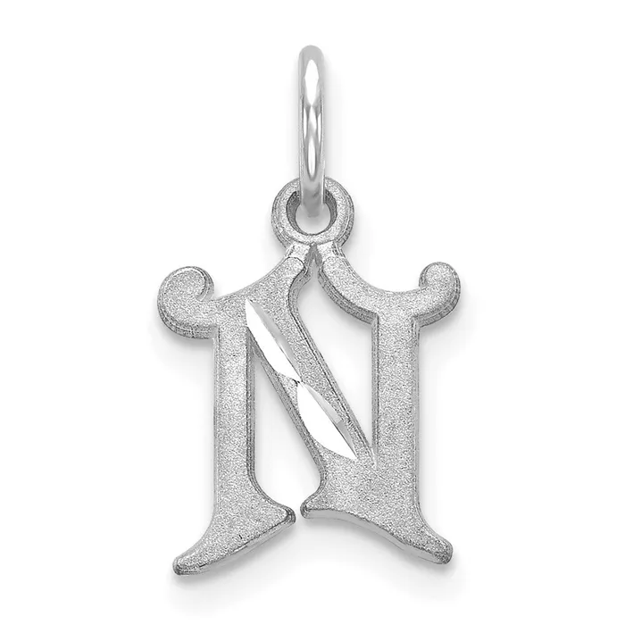 TreasureFineJewelers Charm Necklaces 10k White Gold Diamondcut Initial N Charm TreasureFineJewelers Charm Necklaces 10k White Gold Diamondcut Initial N Charm