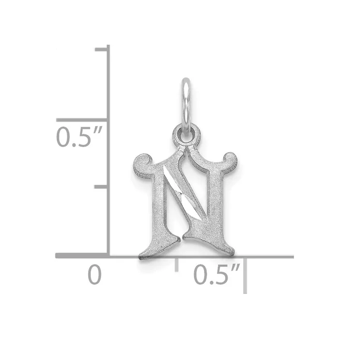 TreasureFineJewelers Charm Necklaces 10k White Gold Diamondcut Initial N Charm