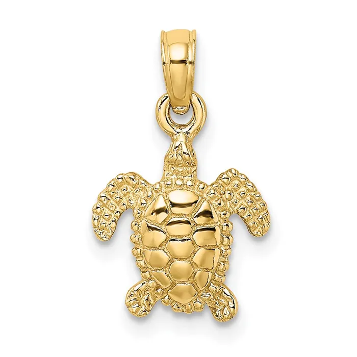 TreasureFineJewelers Charm Necklaces 14K 3D Mini Sea Turtle Charm