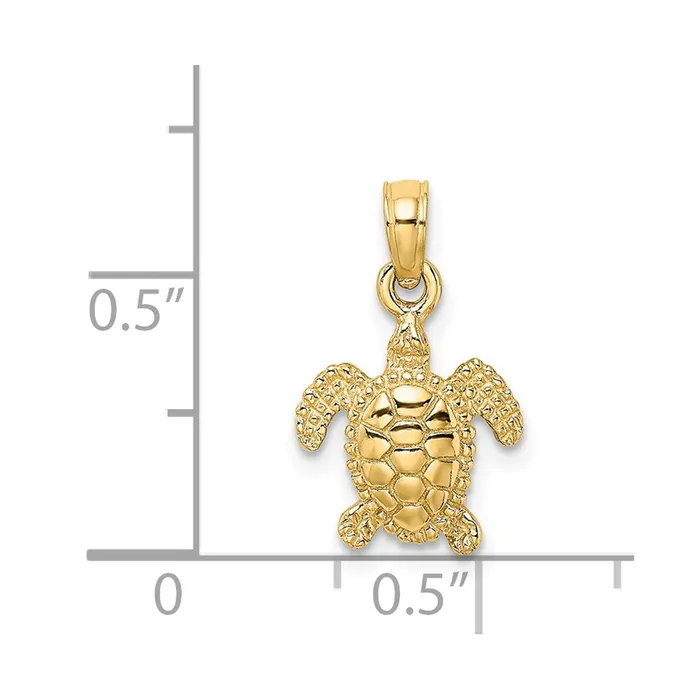 TreasureFineJewelers Charm Necklaces 14K 3D Mini Sea Turtle Charm