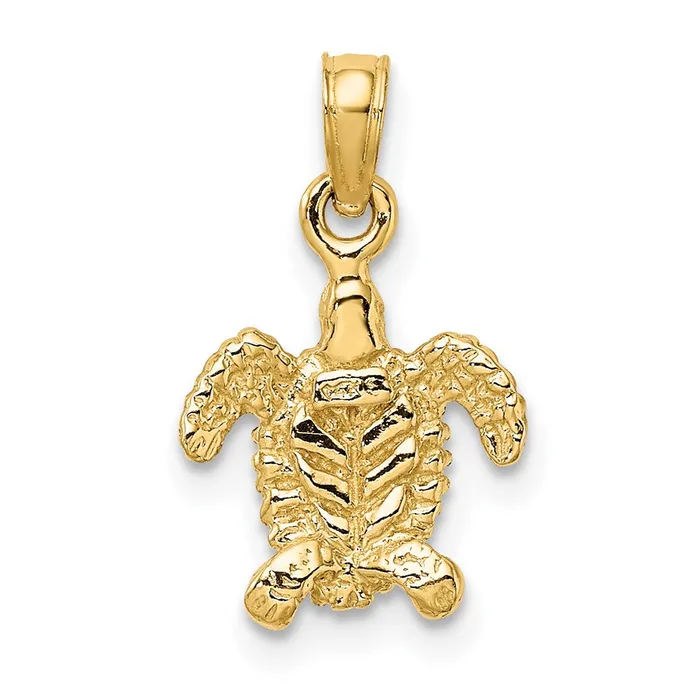TreasureFineJewelers Charm Necklaces 14K 3D Mini Sea Turtle Charm