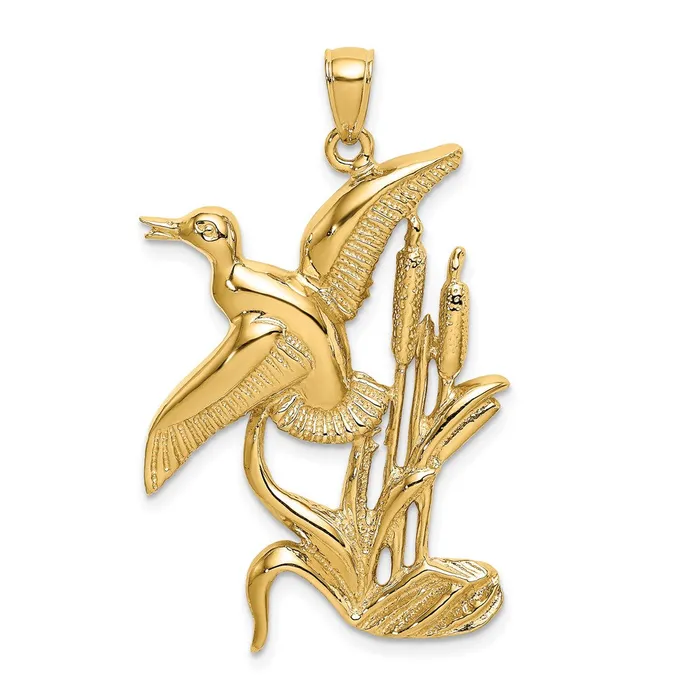TreasureFineJewelers Charm Necklaces 14K Duck Flying From Willow Charm