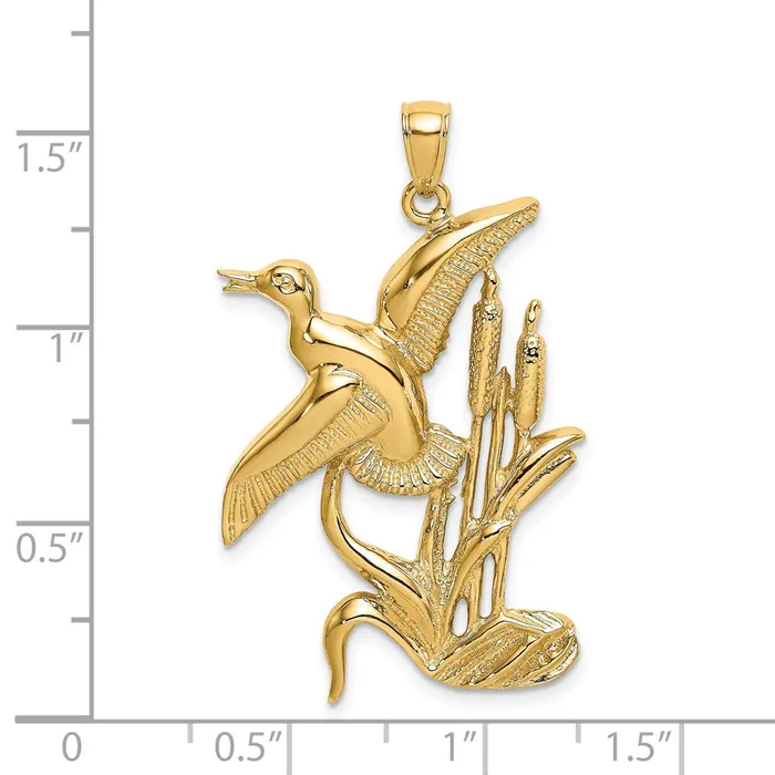 TreasureFineJewelers Charm Necklaces 14K Duck Flying From Willow Charm