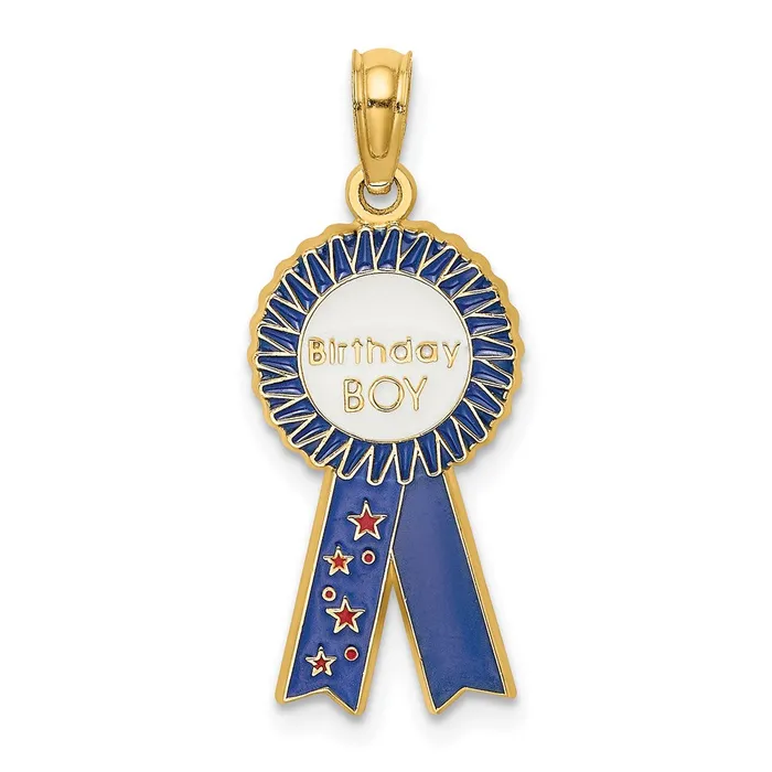 TreasureFineJewelers Charm Necklaces 14K Enamel BIRTHDAY BOY Blue Ribbon Charm TreasureFineJewelers Charm Necklaces 14K Enamel BIRTHDAY BOY Blue Ribbon Charm