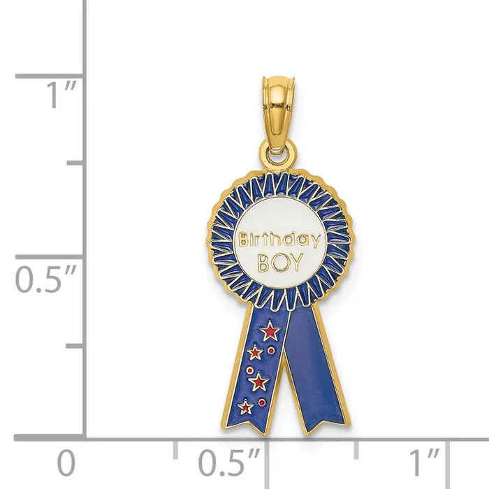 TreasureFineJewelers Charm Necklaces 14K Enamel BIRTHDAY BOY Blue Ribbon Charm