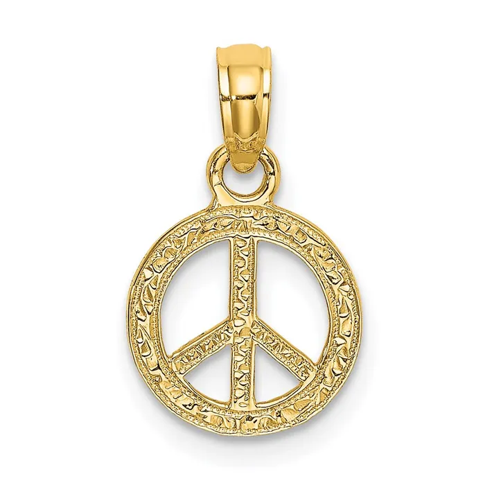 TreasureFineJewelers Charm Necklaces 14K Flat Textured Mini Peace Sign Charm TreasureFineJewelers Charm Necklaces 14K Flat Textured Mini Peace Sign Charm