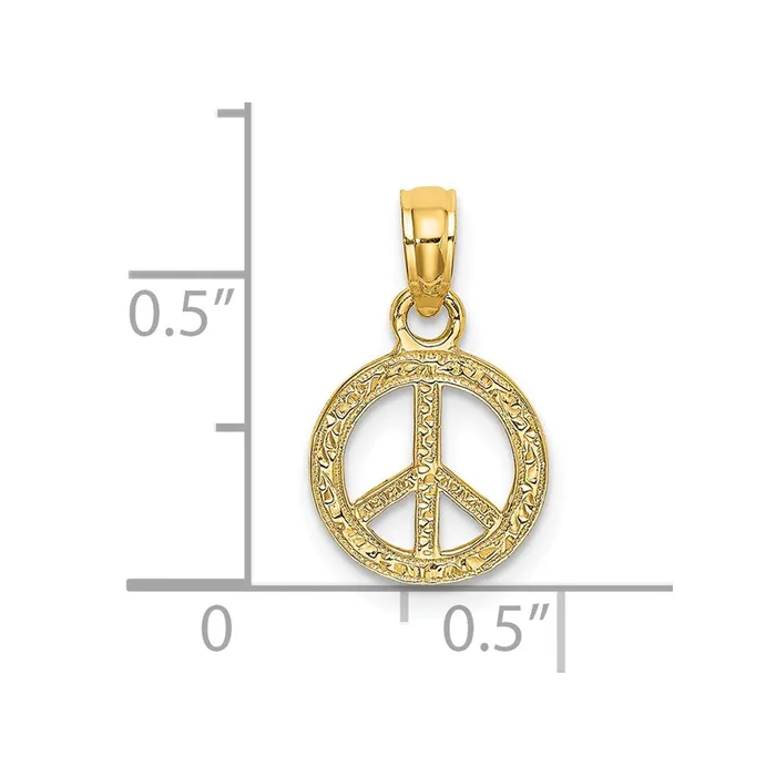 TreasureFineJewelers Charm Necklaces 14K Flat Textured Mini Peace Sign Charm
