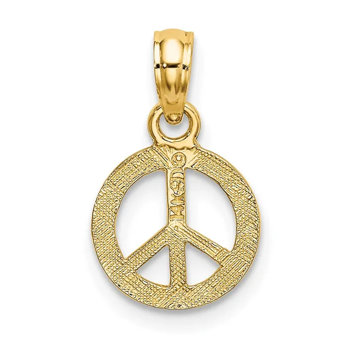 TreasureFineJewelers Charm Necklaces 14K Flat Textured Mini Peace Sign Charm