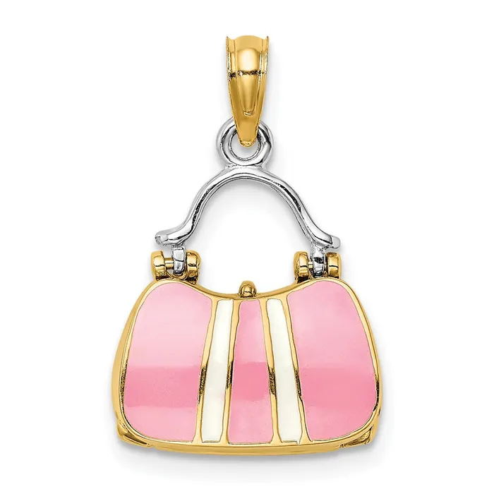 TreasureFineJewelers Charm Necklaces 14K Rhodium 3D w Enamel Opens Handbag Charm TreasureFineJewelers Charm Necklaces 14K Rhodium 3D w Enamel Opens Handbag Charm