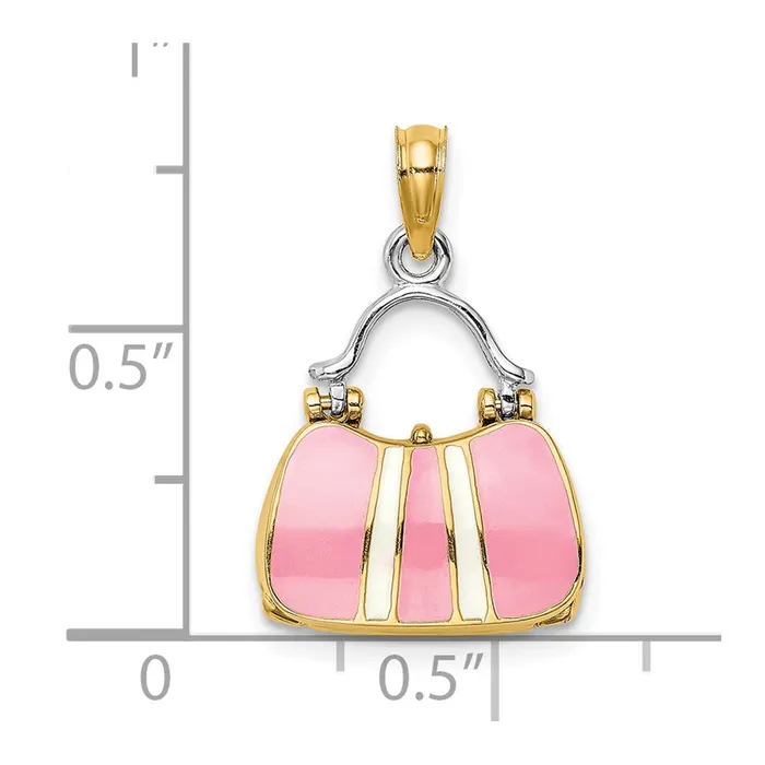 TreasureFineJewelers Charm Necklaces 14K Rhodium 3D w Enamel Opens Handbag Charm