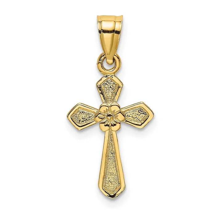 TreasureFineJewelers Charm Necklaces 14K Small Cross wFlower Charm