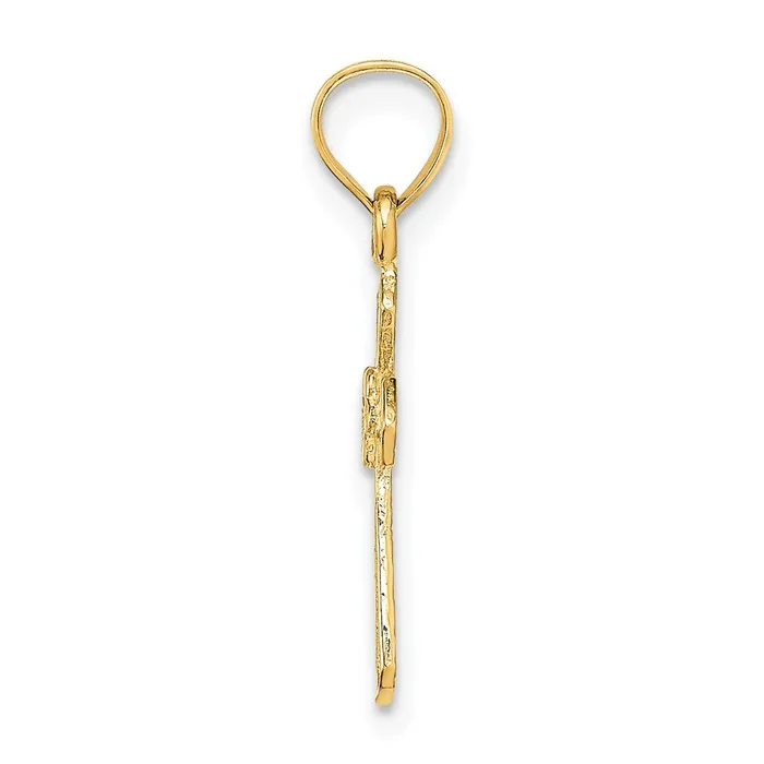 TreasureFineJewelers Charm Necklaces 14K Small Cross wFlower Charm