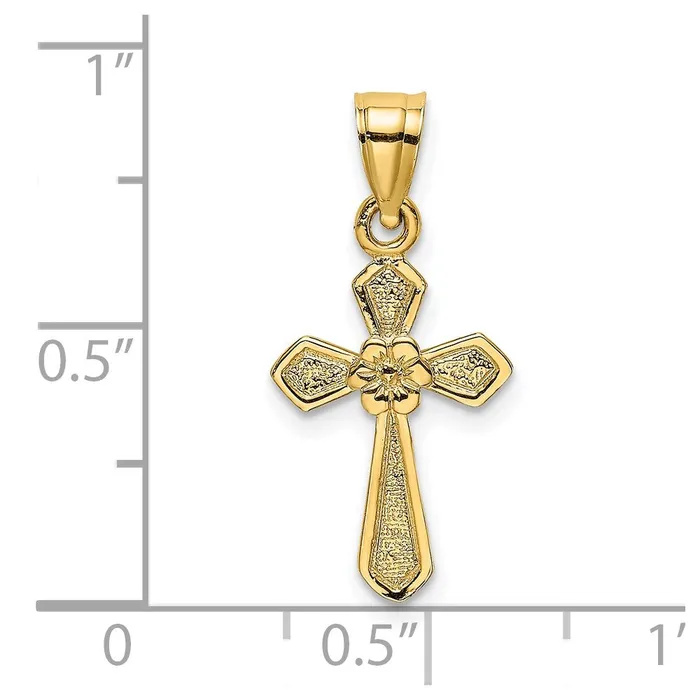 TreasureFineJewelers Charm Necklaces 14K Small Cross wFlower Charm