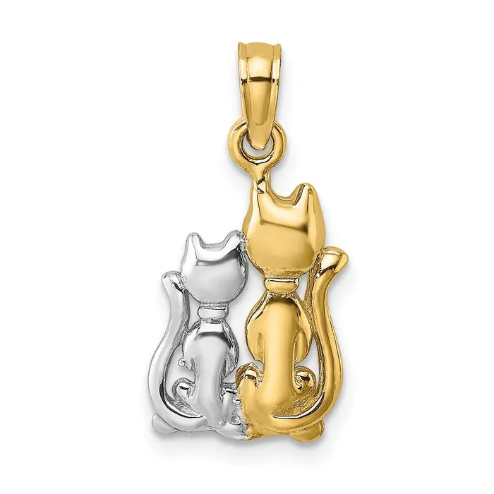 TreasureFineJewelers Charm Necklaces 14k w Rhodium Polished Cat and Kitten Charm TreasureFineJewelers Charm Necklaces 14k w Rhodium Polished Cat and Kitten Charm
