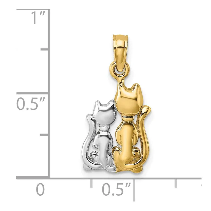 TreasureFineJewelers Charm Necklaces 14k w Rhodium Polished Cat and Kitten Charm