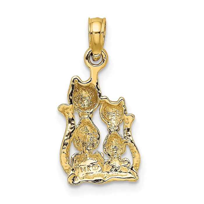 TreasureFineJewelers Charm Necklaces 14k w Rhodium Polished Cat and Kitten Charm