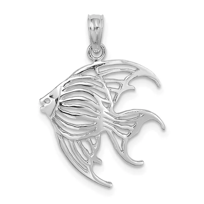 TreasureFineJewelers Charm Necklaces 14K White Gold CutOut Angelfish Charm