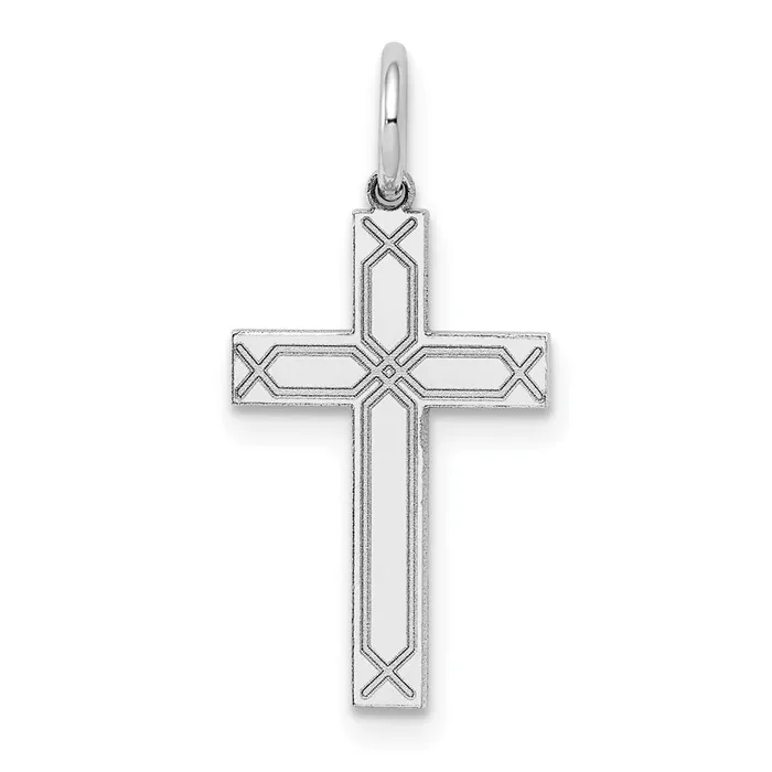 TreasureFineJewelers Charm Necklaces 14K White Gold Laser Designed Cross Charm