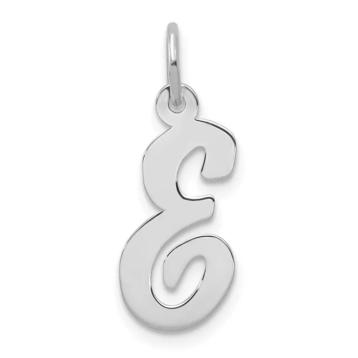 TreasureFineJewelers Charm Necklaces 14k White Gold Medium Script Letter E Initial Charm