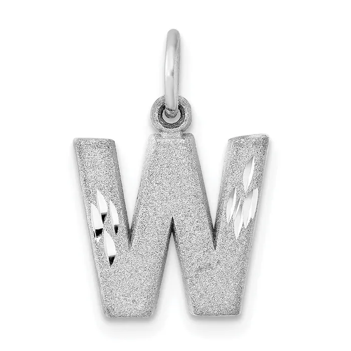 TreasureFineJewelers Charm Necklaces 14k White Gold Satin Diamondcut Letter W Initial Charm