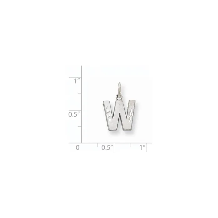 TreasureFineJewelers Charm Necklaces 14k White Gold Satin Diamondcut Letter W Initial Charm